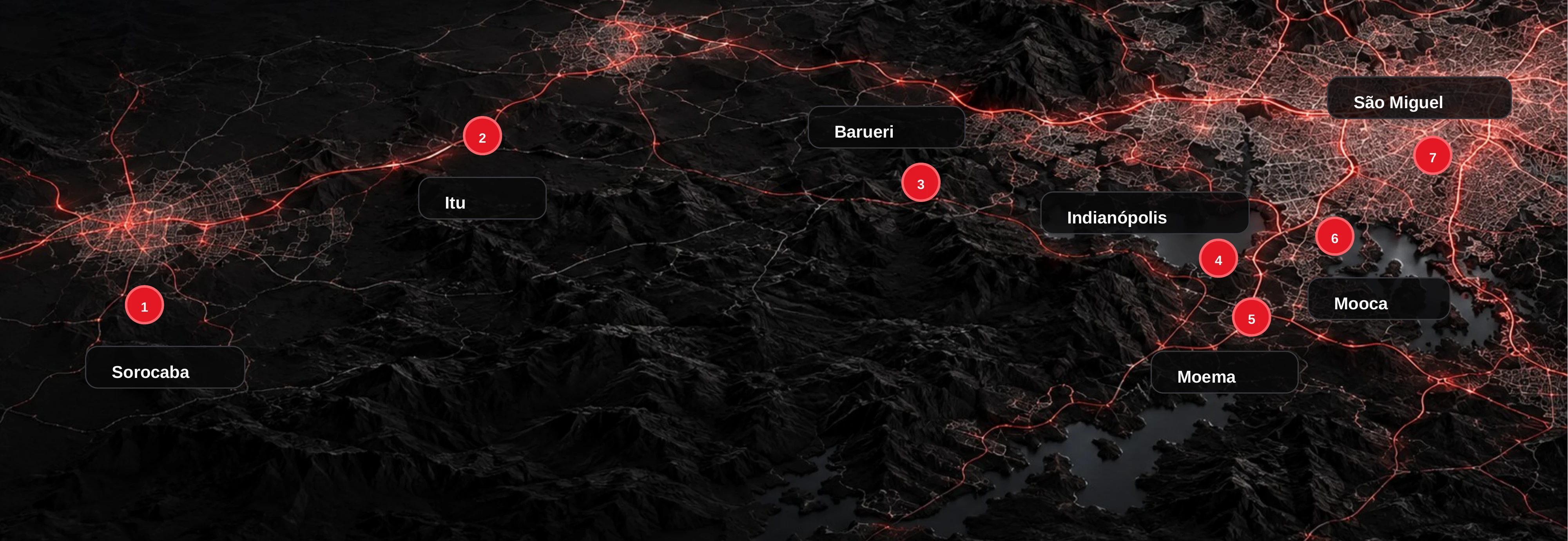 Mapa das sete unidades Astro Vistorias na capital, região metropolitana e interior de São Paulo