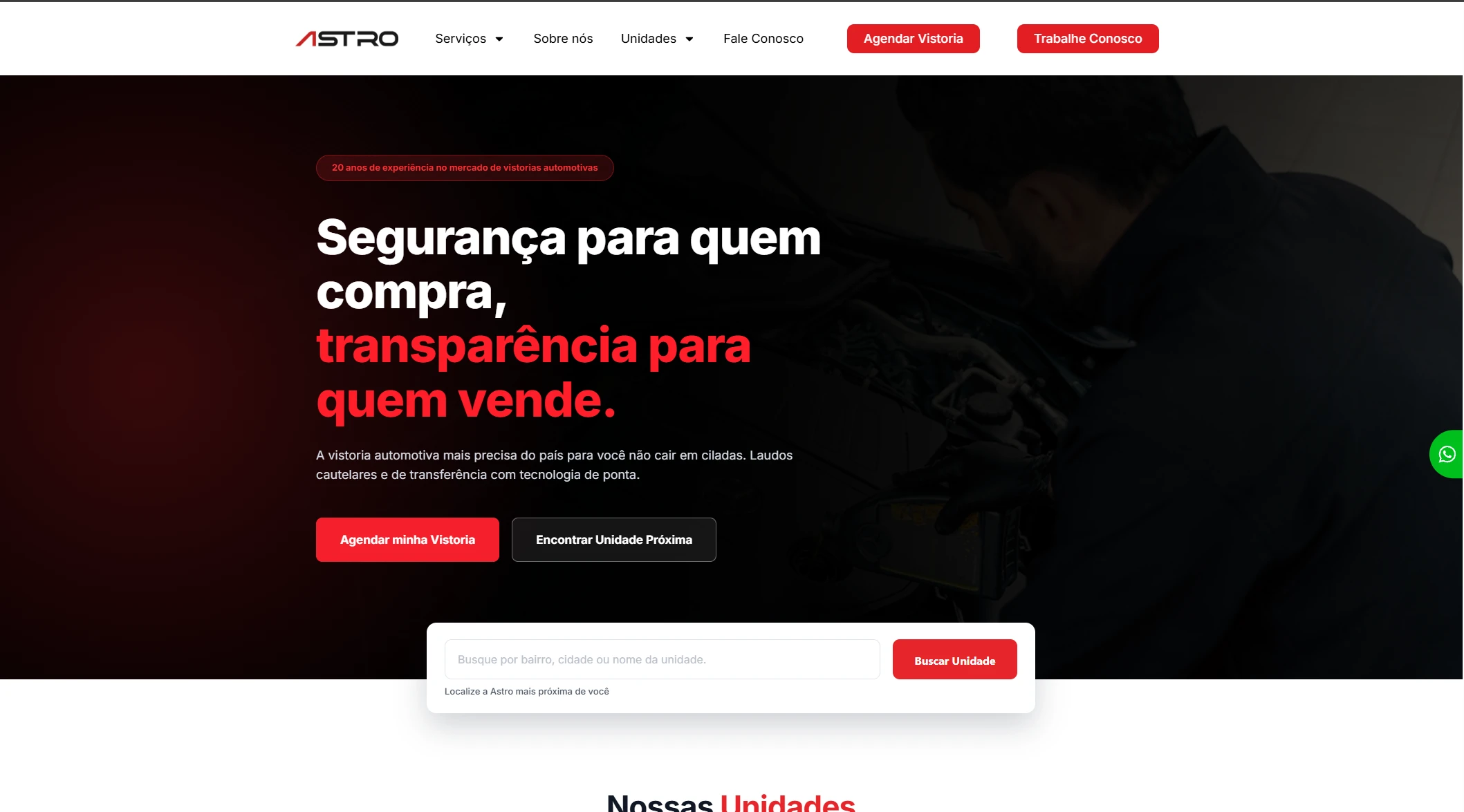 Novo site da Astro Vistorias com a identidade visual aplicada