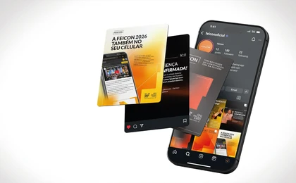 Aplicação da campanha Feicon 2026 em redes sociais e app