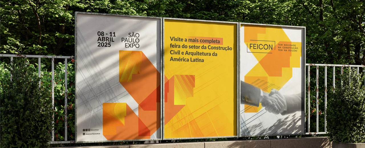 Key visual da Feicon 2025 aplicado em mídia externa