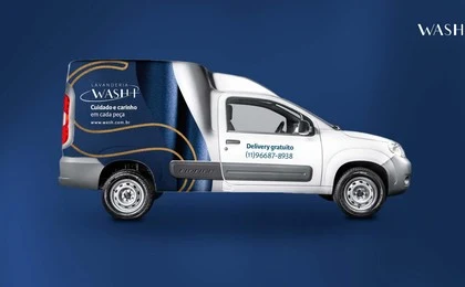 Veículo de delivery com a nova identidade visual da Wash