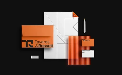 Papelaria da Tavares & Rosseti: envelope, pasta e cartões de visita