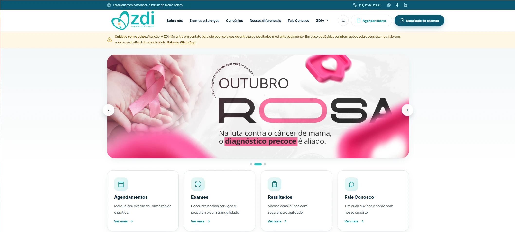 Novo site da ZDI Diagnósticos com a identidade visual aplicada